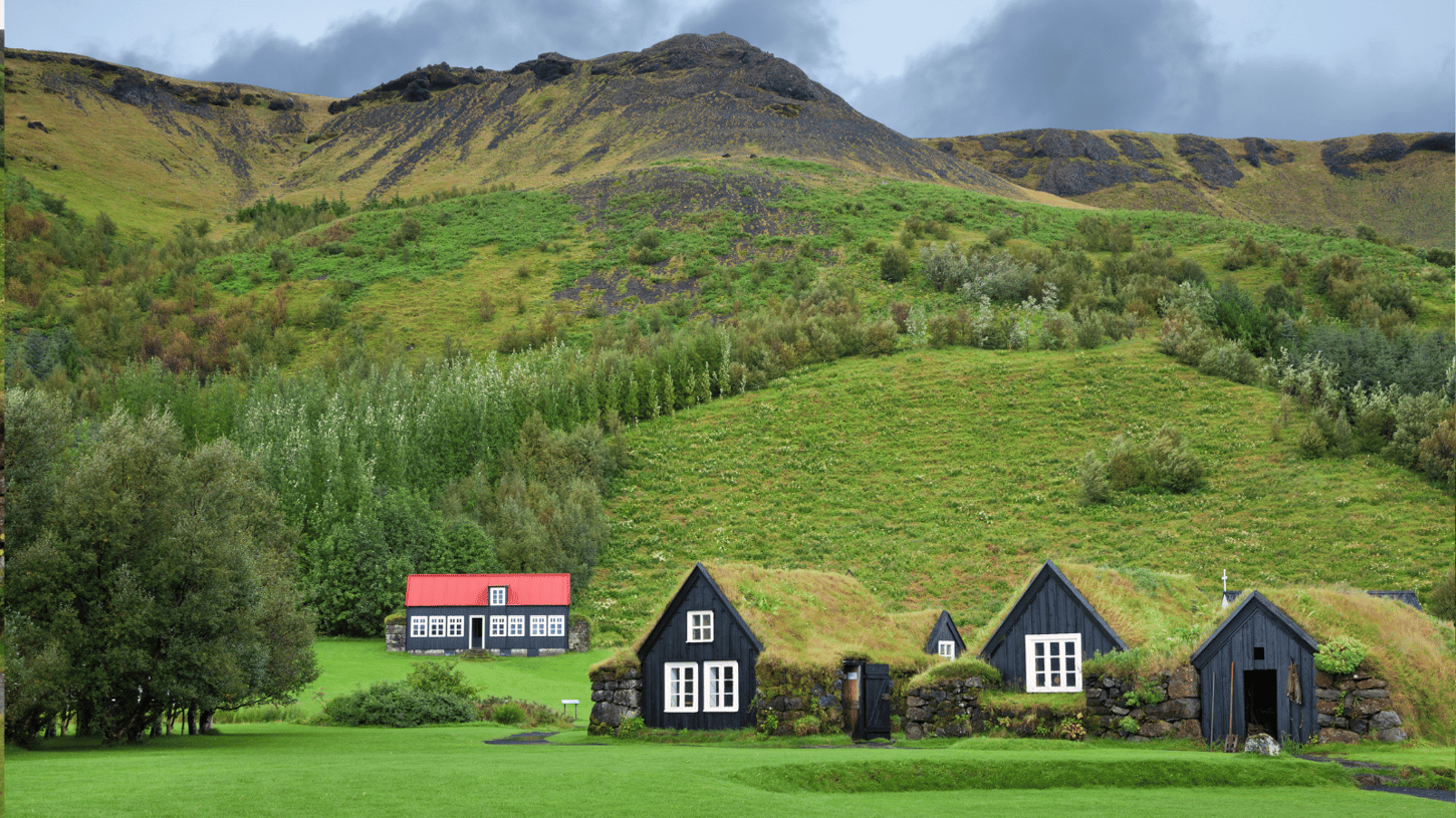 Skógar Museum in Iceland on a cloudy day