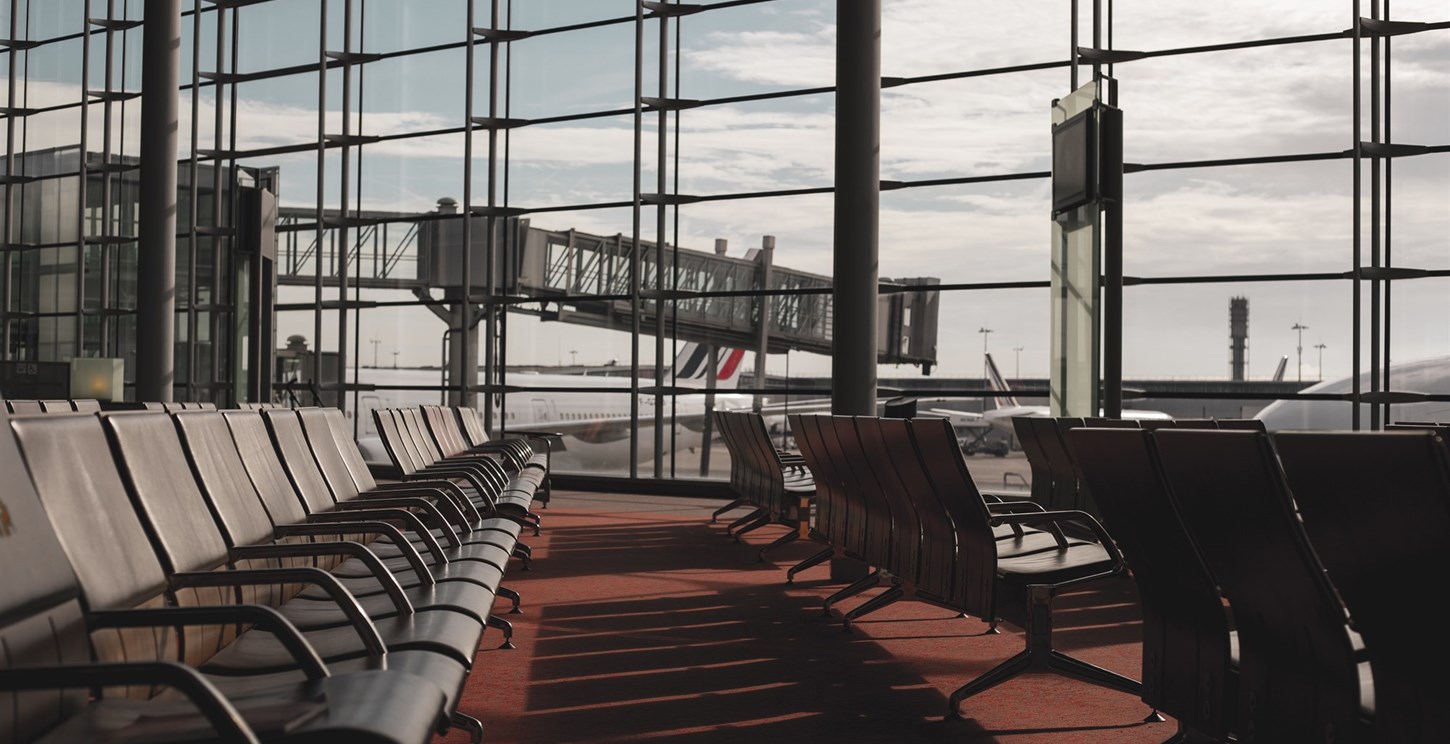 Lounge chairs in an airport terminal