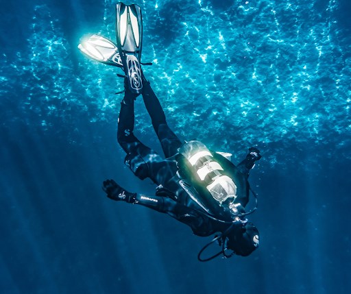 Scuba diving in clear waters