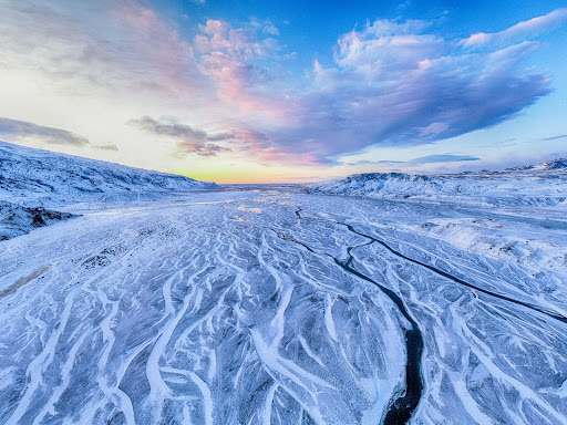 Glaciers in Iceland under a blue sunny sky