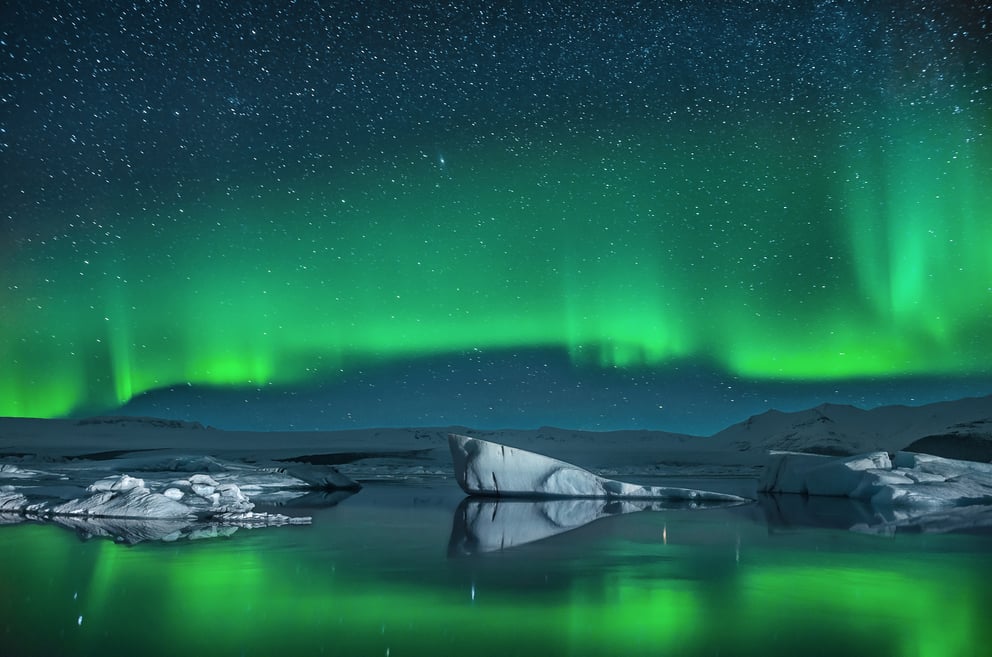 Jökulsárlón Glacier Lagoon northern lights.