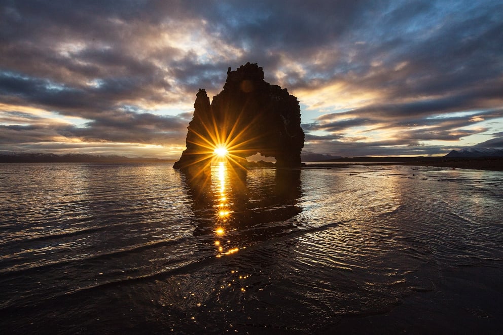 Hvitserkur sea stack at sunset in Iceland. 