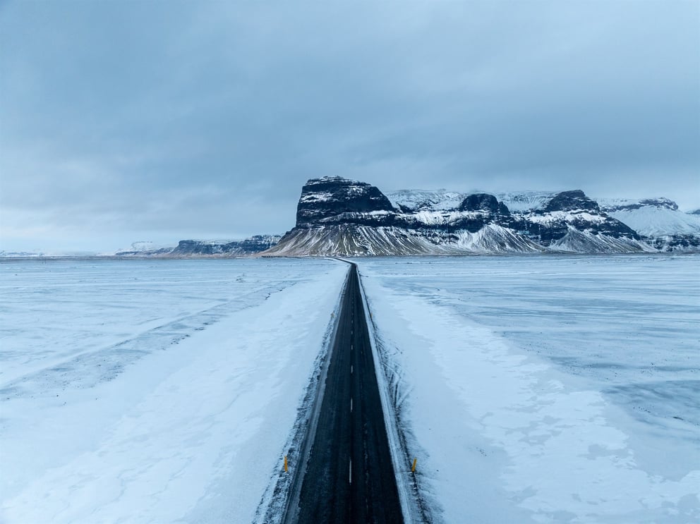 Image of a snowy road in Iceland