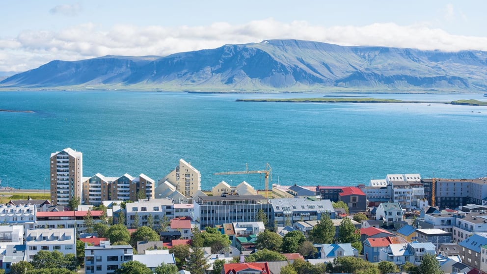 View of Reykjavík overlooking Faxaflói Bay.
