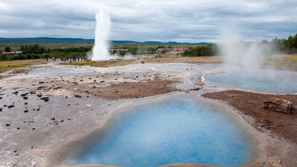 Strokkur Geyser erupting in Iceland on the Golden Circle.