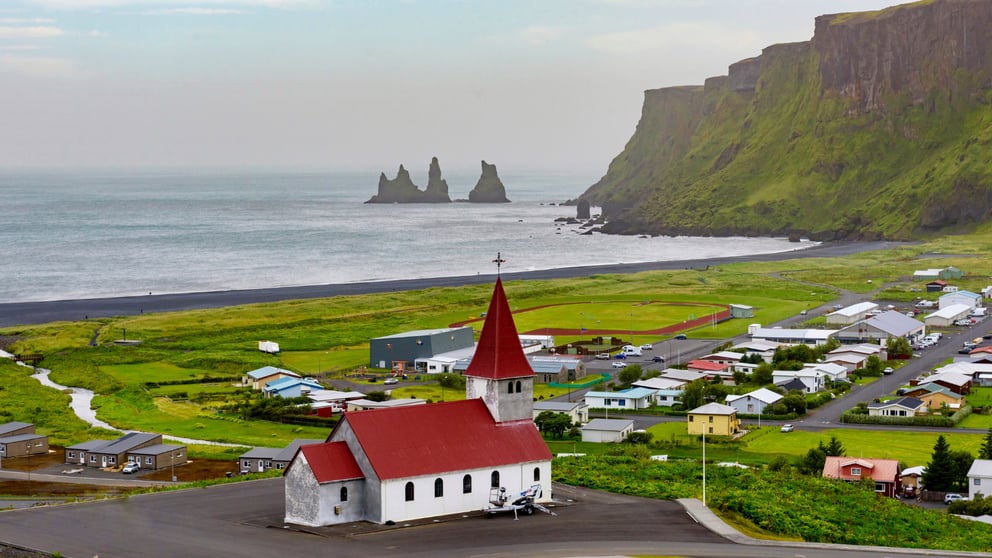 The famous Vík Church in Iceland
