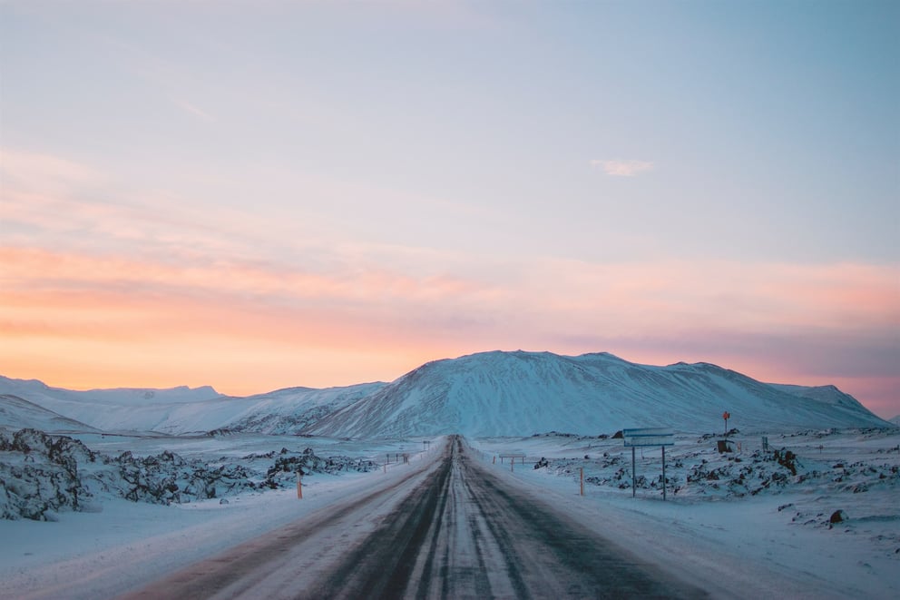 Winter condition road in with snow in Iceland.