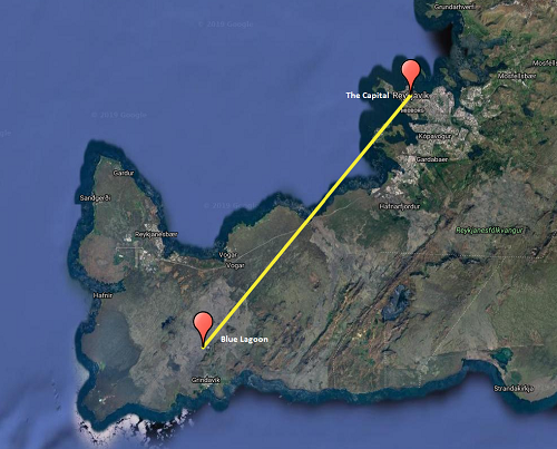 Blue Lagoon map from Reykjavik