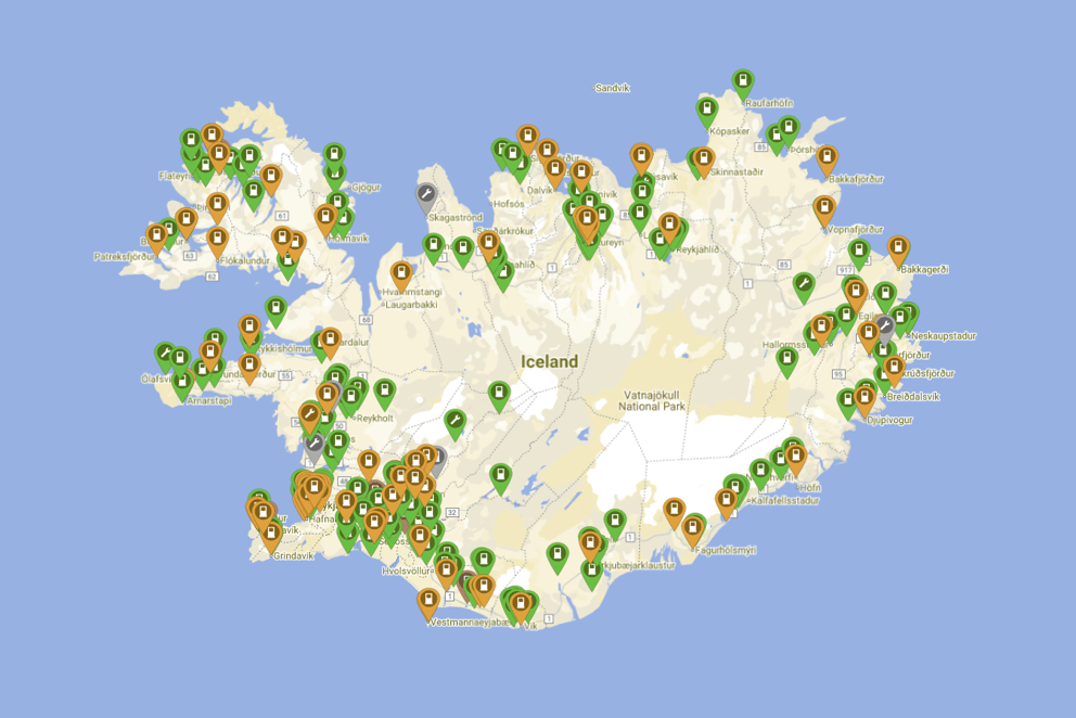 Image of the charging stations in Iceland