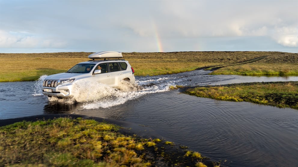 Vehicle crossing a River in Iceland