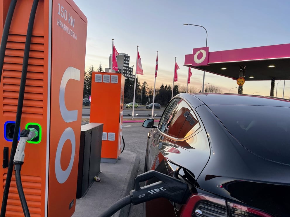 Charging a Tesla in Iceland
