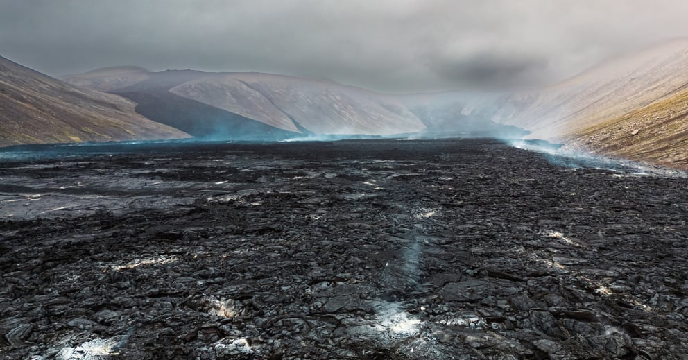 fresh lava field from the Fagradalsfjall volcano eruption in Iceland.