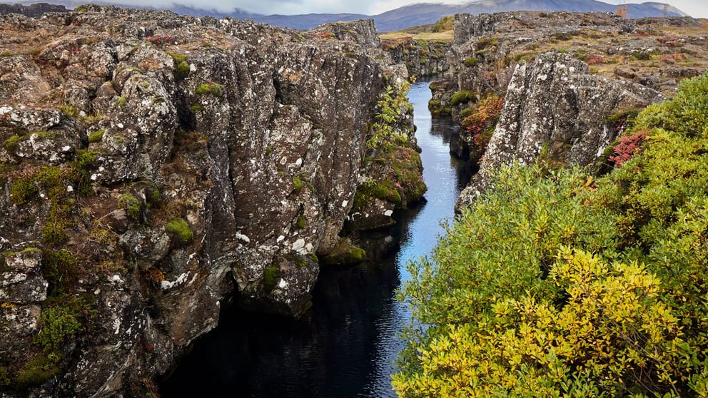 Almannagjá Gorge at Thingvellir National Park, Iceland.