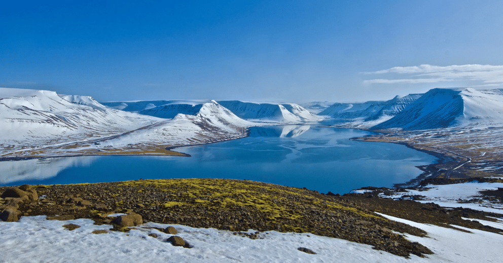 Views of the Westfjords from Ísafjörður town in Iceland.
