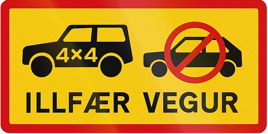 Iceland road sign for f-roads where only 4x4 are allowed.