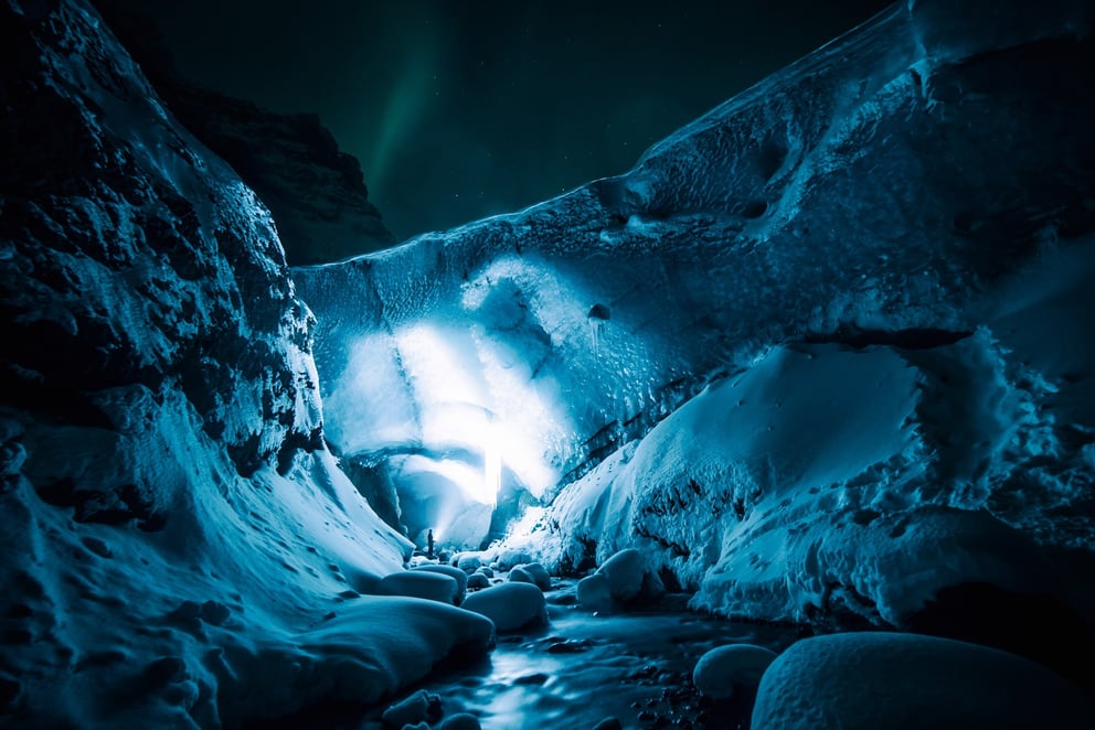 Ice cave in a glacier in Iceland.