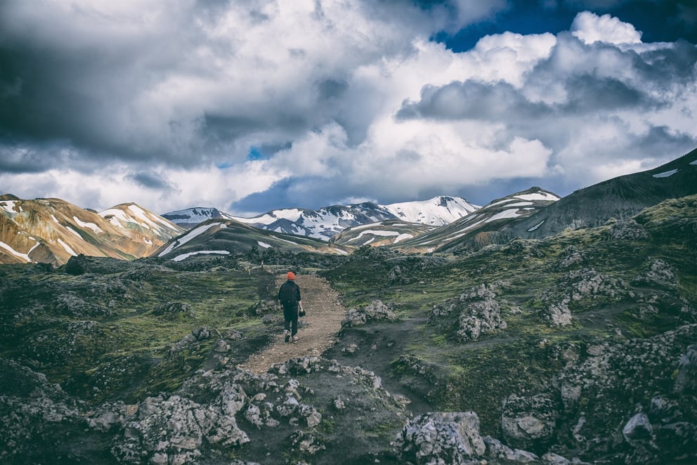 Hiking trail in Iceland mountain range.
