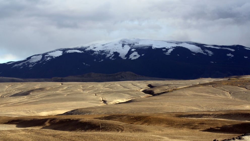 The ominous Katla Volcano covered in snow.
