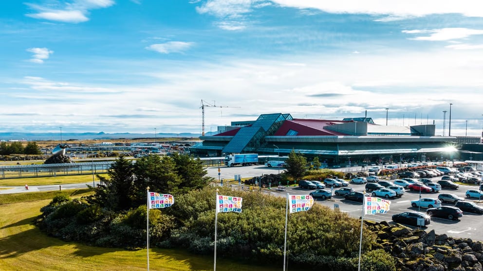 Image of the outside of Keflavik Airport in Iceland