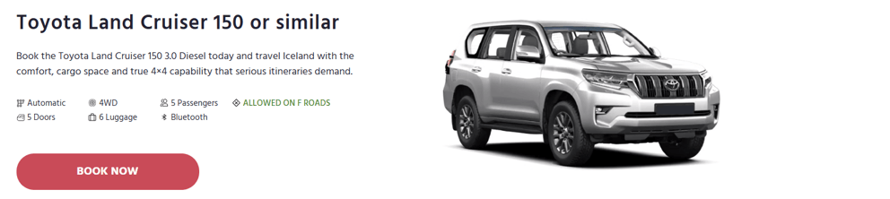 Land cruiser booking banner Iceland Car Rental