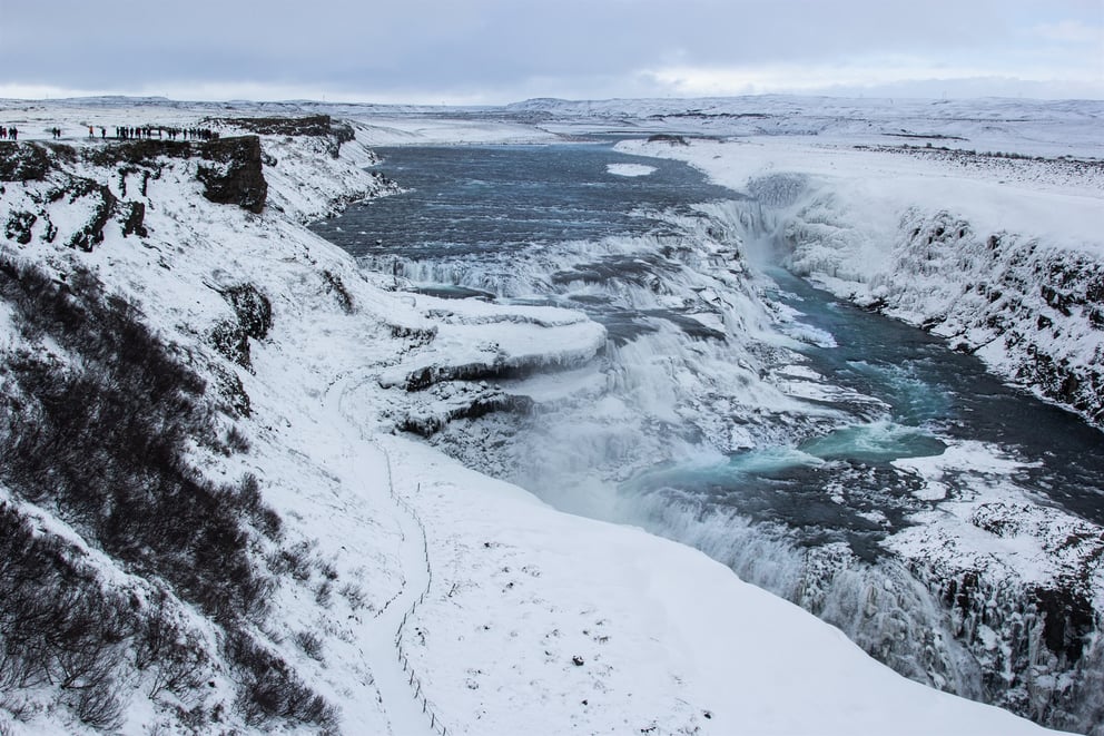 Gullfoss waterfall in winter.
