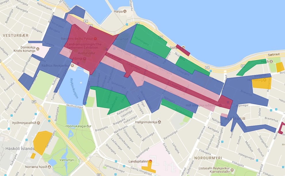 Parking area in downtown Reykjavik.