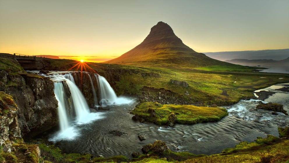 The Midnight Sun at Kirkjufell Mountain, Iceland. 