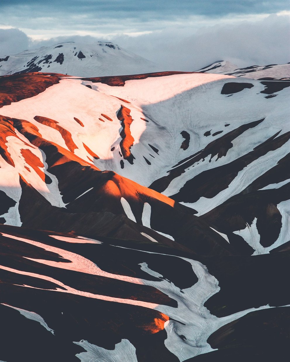 Snow covered mountain ridge in Iceland.