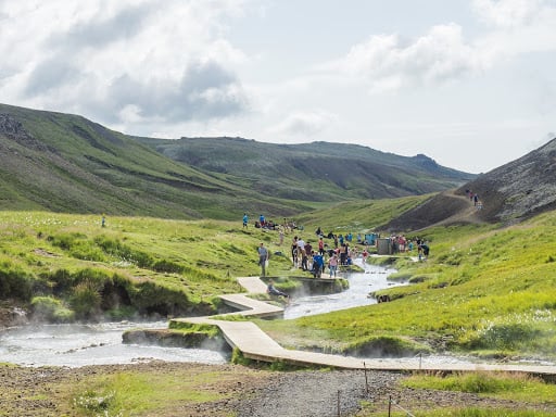 Tourists visiting Reykjadalur.
