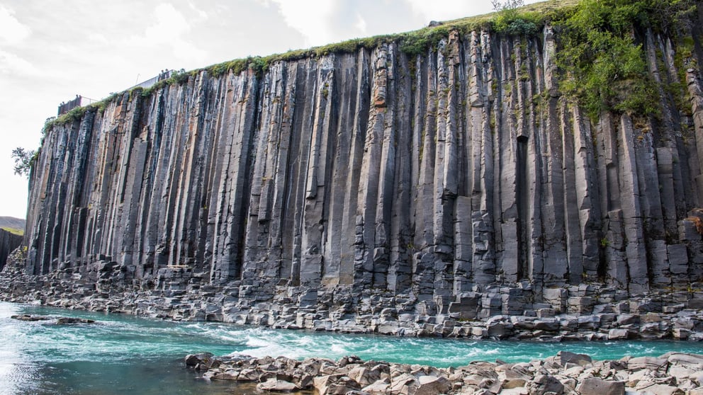 Basalt column formations at Studlagil Canyon. 