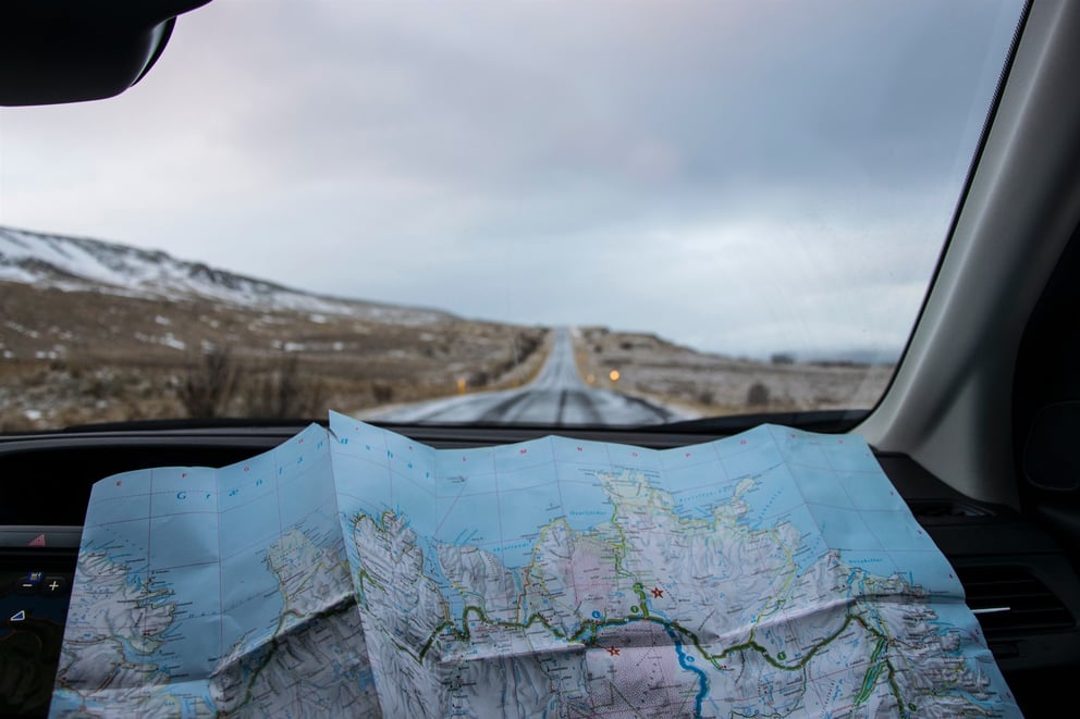 Iceland map in a car. 
