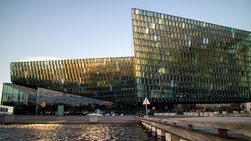 Harpa Concert Hall at sunset in Reykjavik, Iceland
