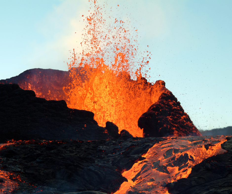  Lava bubbling from a cone volcano eruption in Iceland.