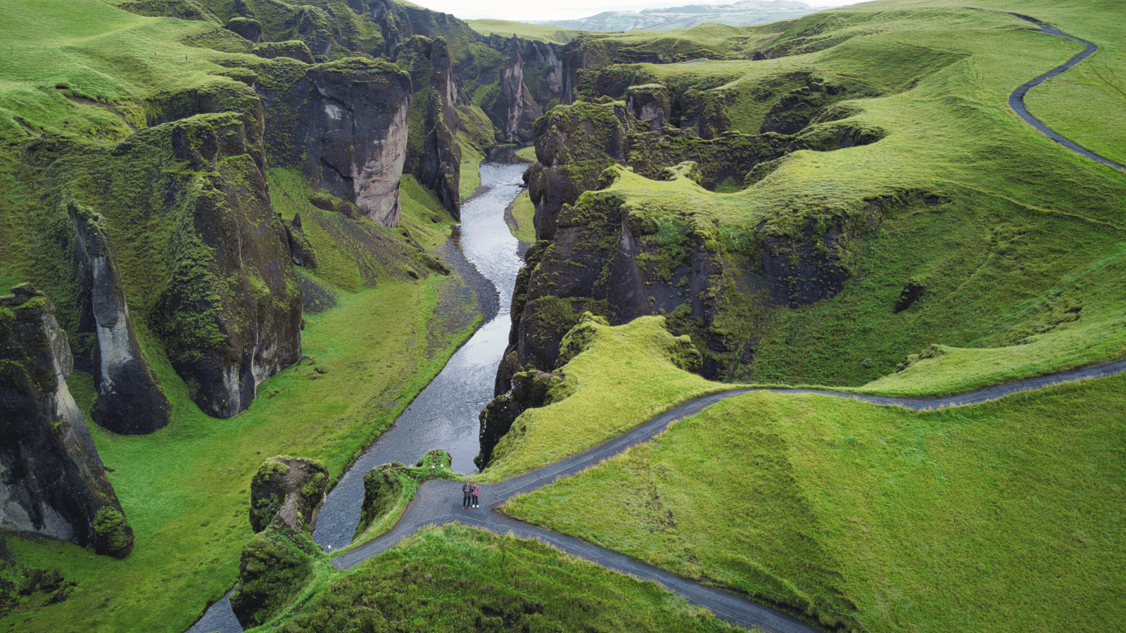 Moss-covered edges of Fjaðrárgljúfur Canyon, Iceland.