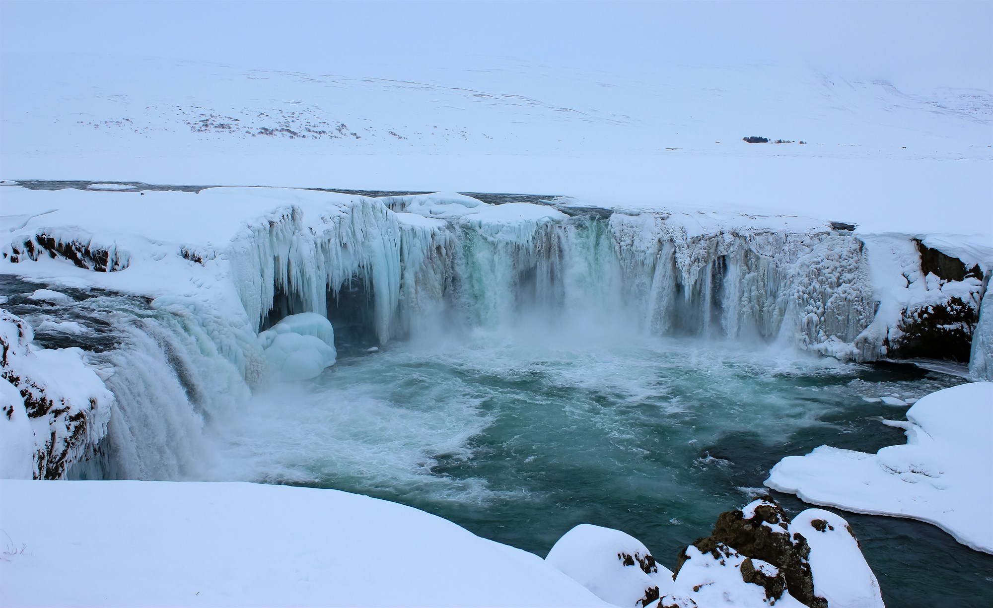 Gulfoss waterfall in Iceland covered in snow
