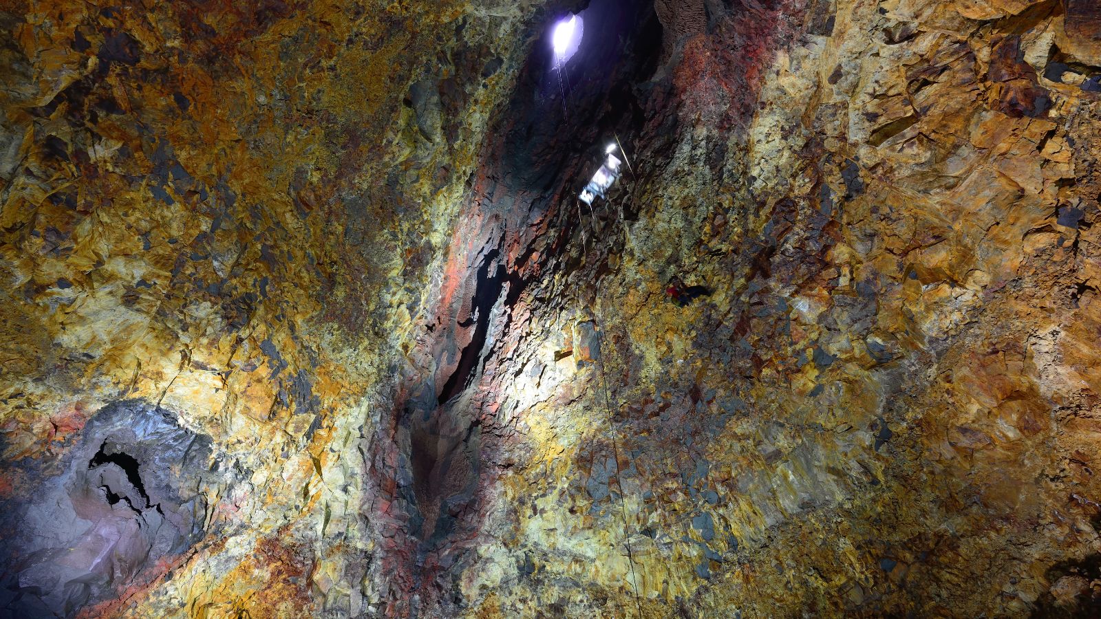 The interior of the Thrihnukagigur volcanic crater in Iceland. 