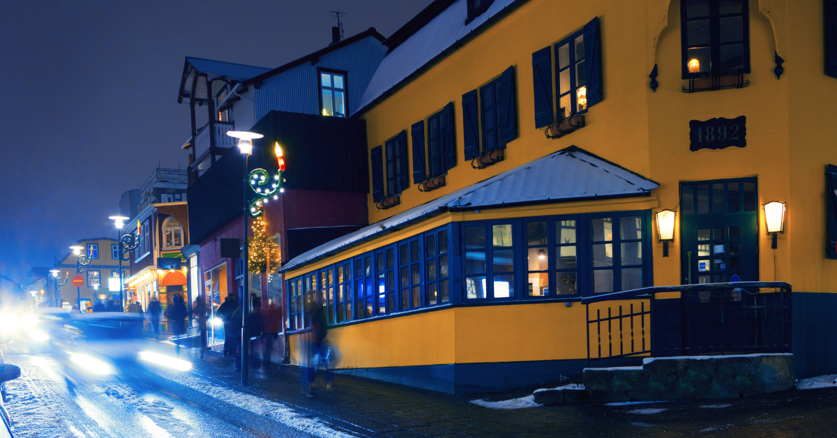 Yellow exterior of Primo restaurant in Reykjavik.