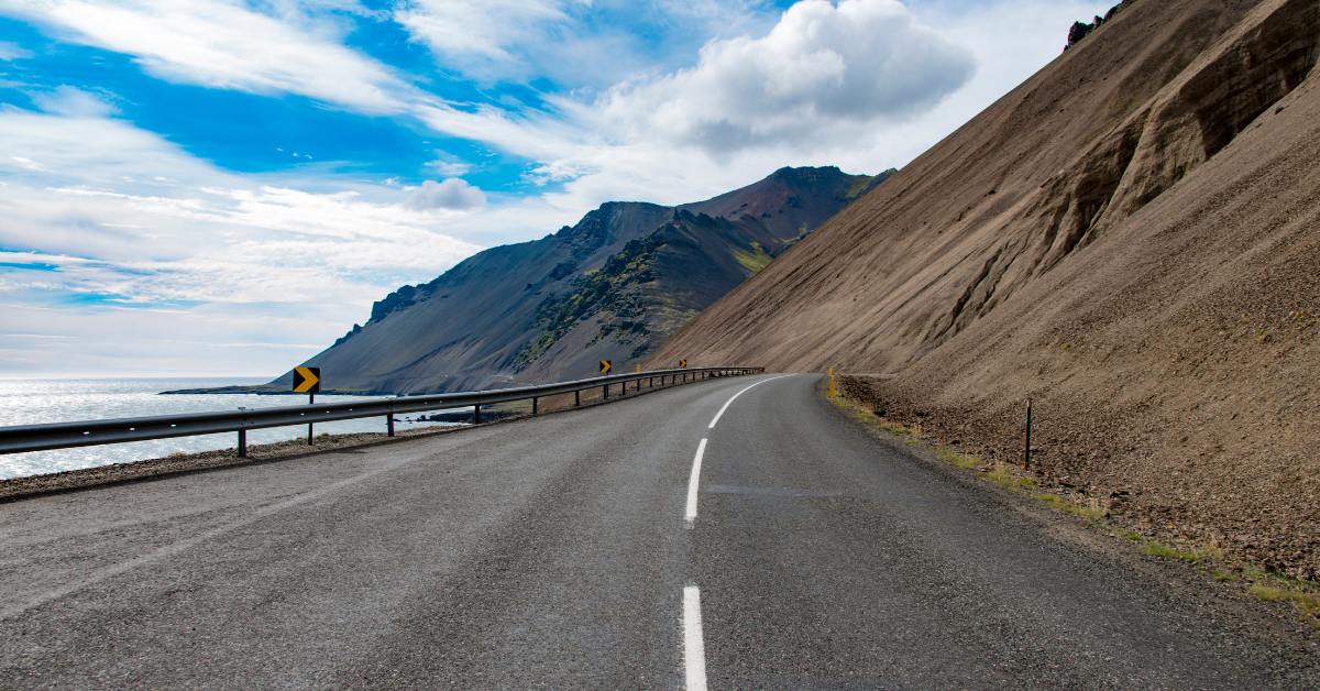 Section of Iceland’s Ring Road right against the coastline.