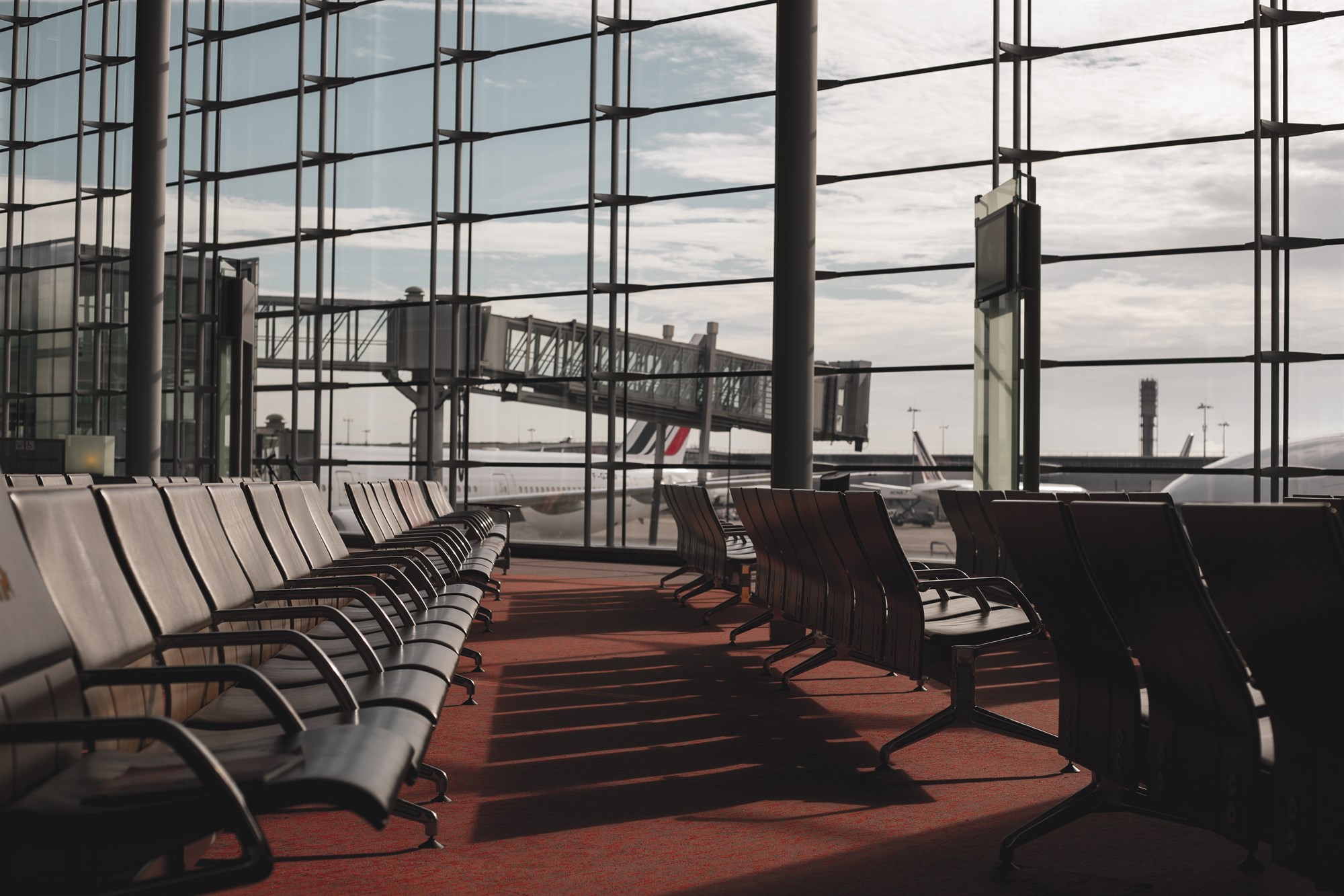 Lounge chairs in an airport terminal