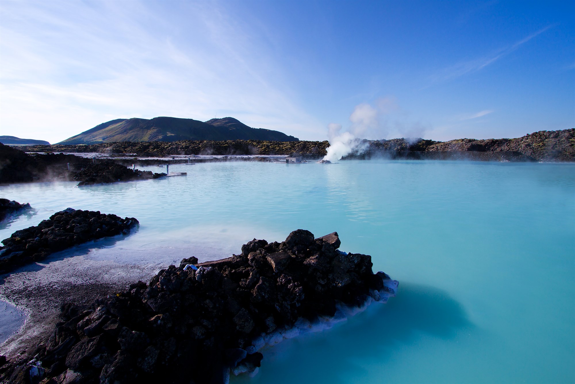 Blue lagoon in Iceland on a sunny, clear day