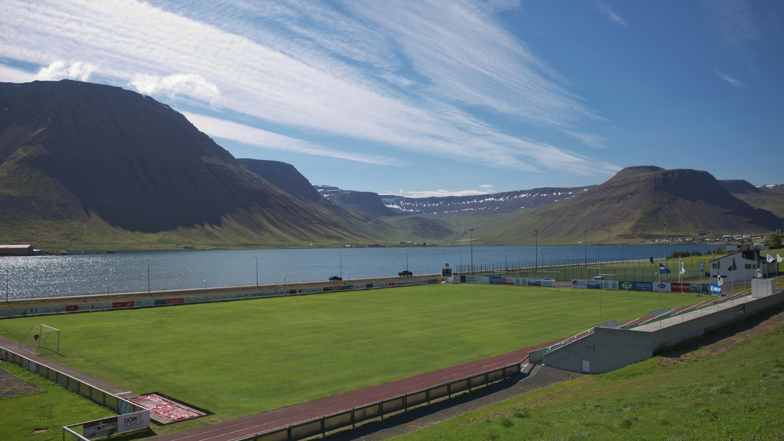 A football field in Isafjordur, Iceland.