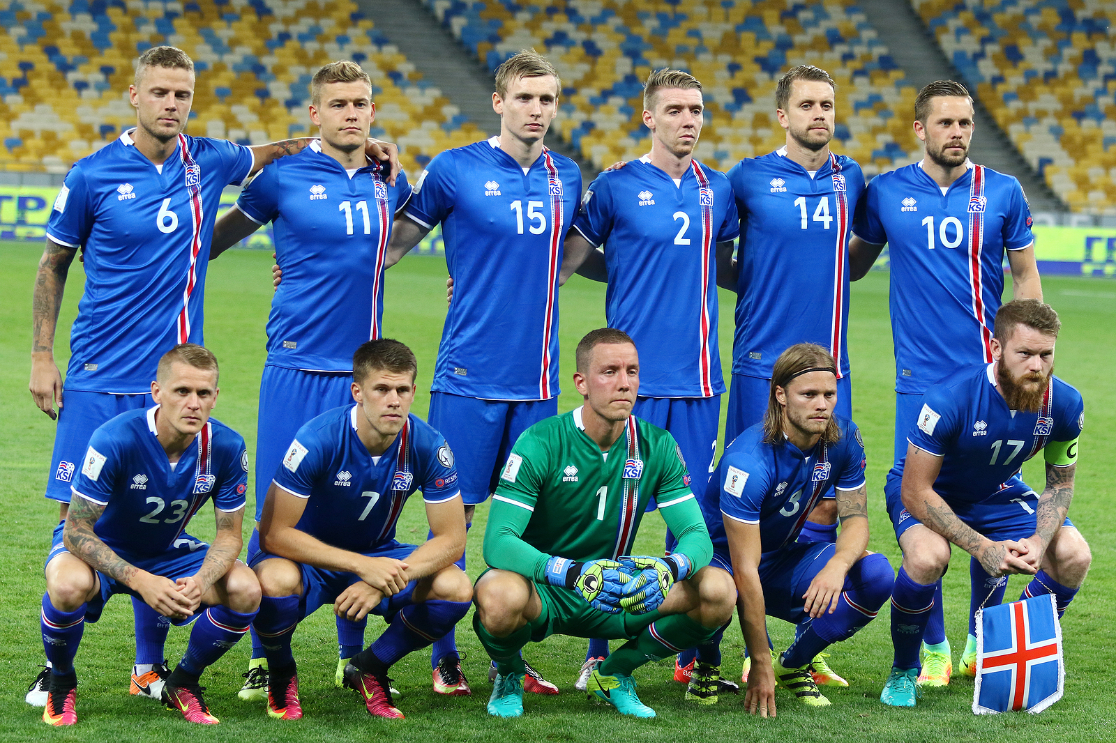 Players of the Iceland National Football team pose for a group photo before their qualifying match against Ukraine for FIFA World Cup 2018.