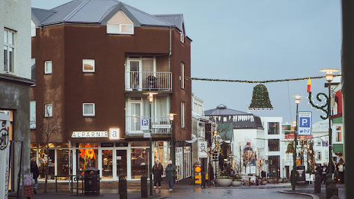 Reykjavik street decorated for Christmas.