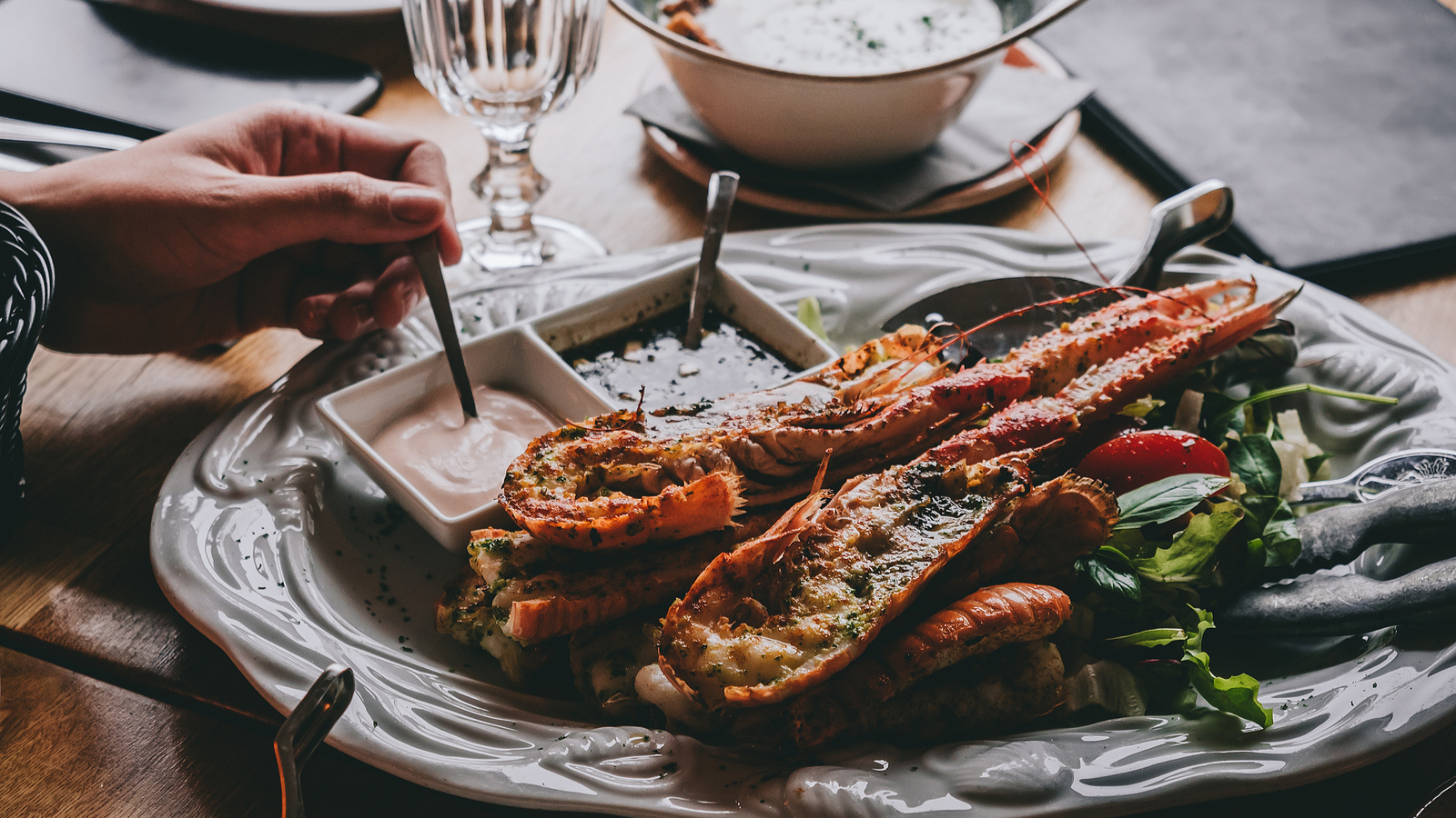Langoustines on a plate in a restaurant in Hofn, Iceland.