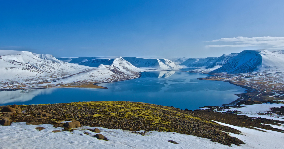 Views of the Westfjords from Ísafjörður town in Iceland.