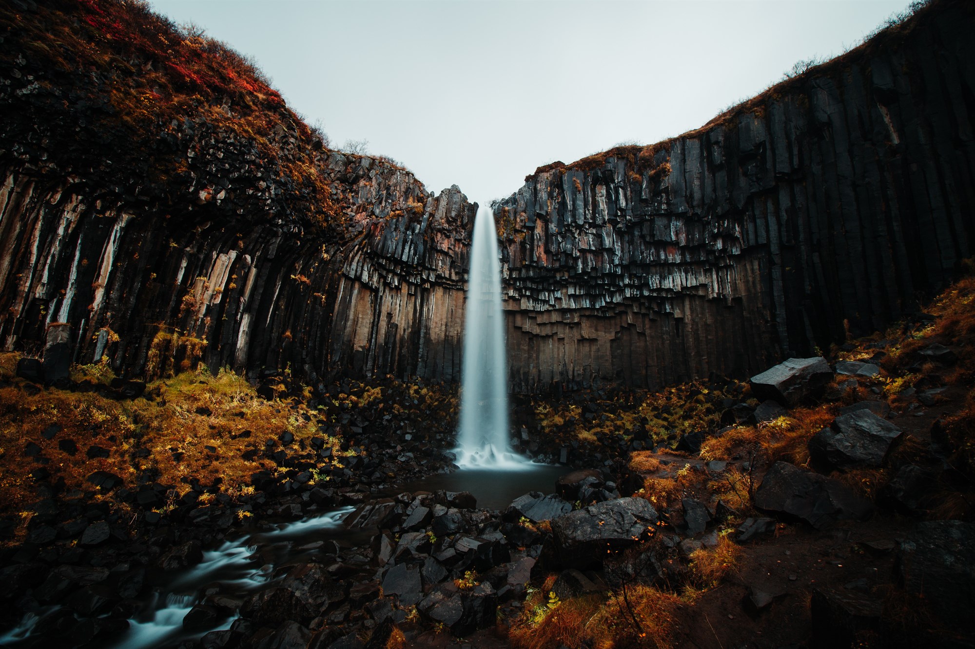 Svartifoss Waterfall and surrounding basalt columns in Iceland