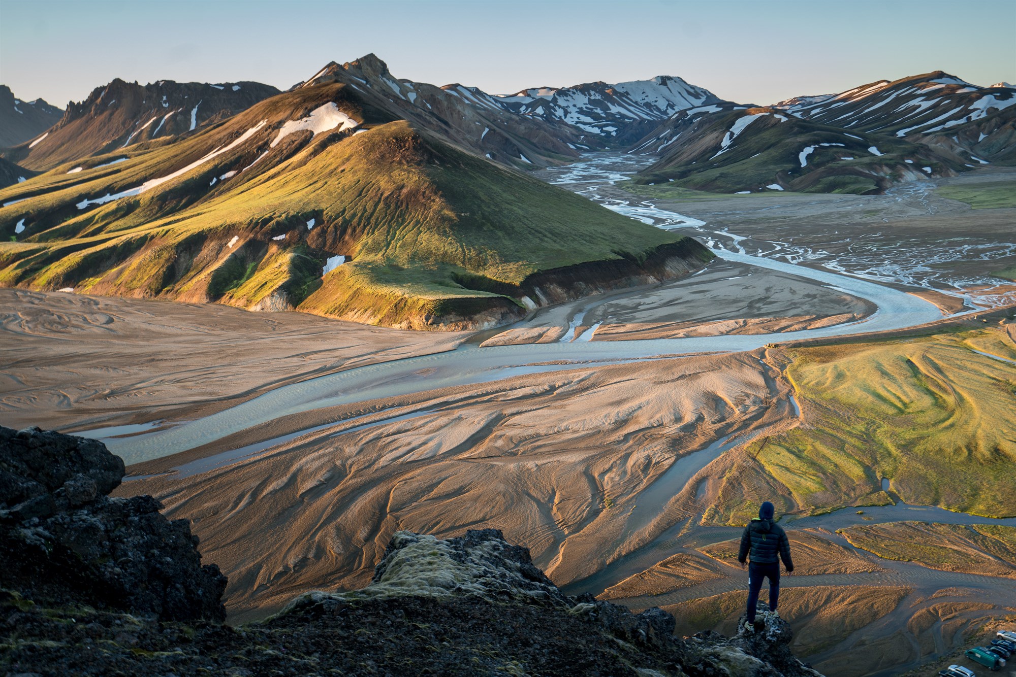 Person hiking in Landmannalaugar, Iceland