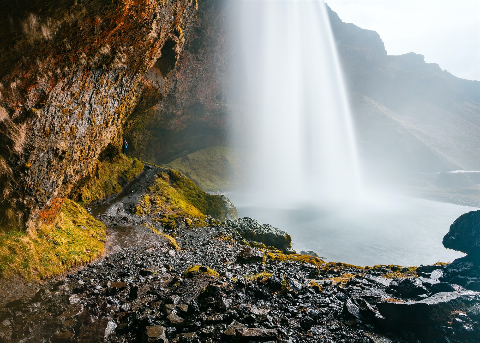 side view of the Seljalandsfoss waterfall in Iceland 