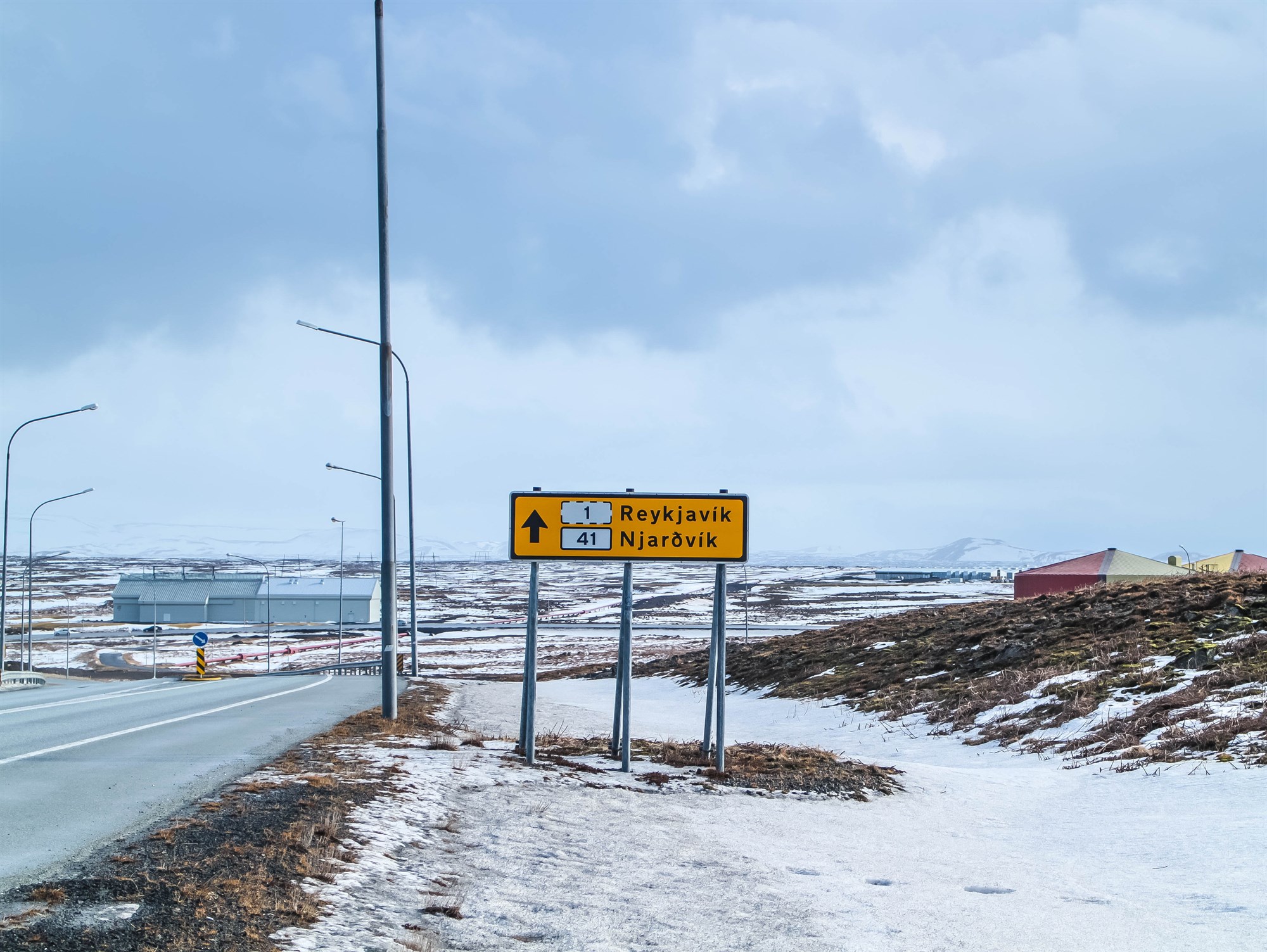 Road sign for Reykjavik in Keflavik, Iceland