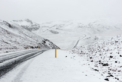 Road covered in snow in Iceland